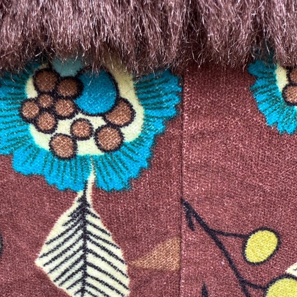 Vintage Sookie des L.A. Floral Brown Coat with Faux Fur Trim velvet - Picture 10 of 12